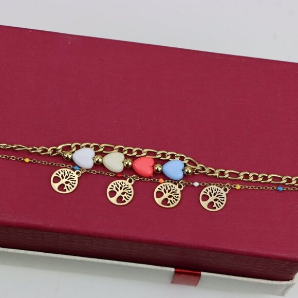 Trendy Yellow Gold Plated Heart & Tree Charm Bracelet for Women, XPBL0652 - Picture 11 of 12